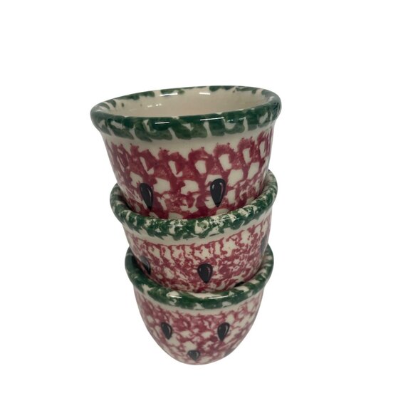 Henn Pottery Handpainted Ceramic Custard Cups Watermelon Spongeware - Picture 6 of 6